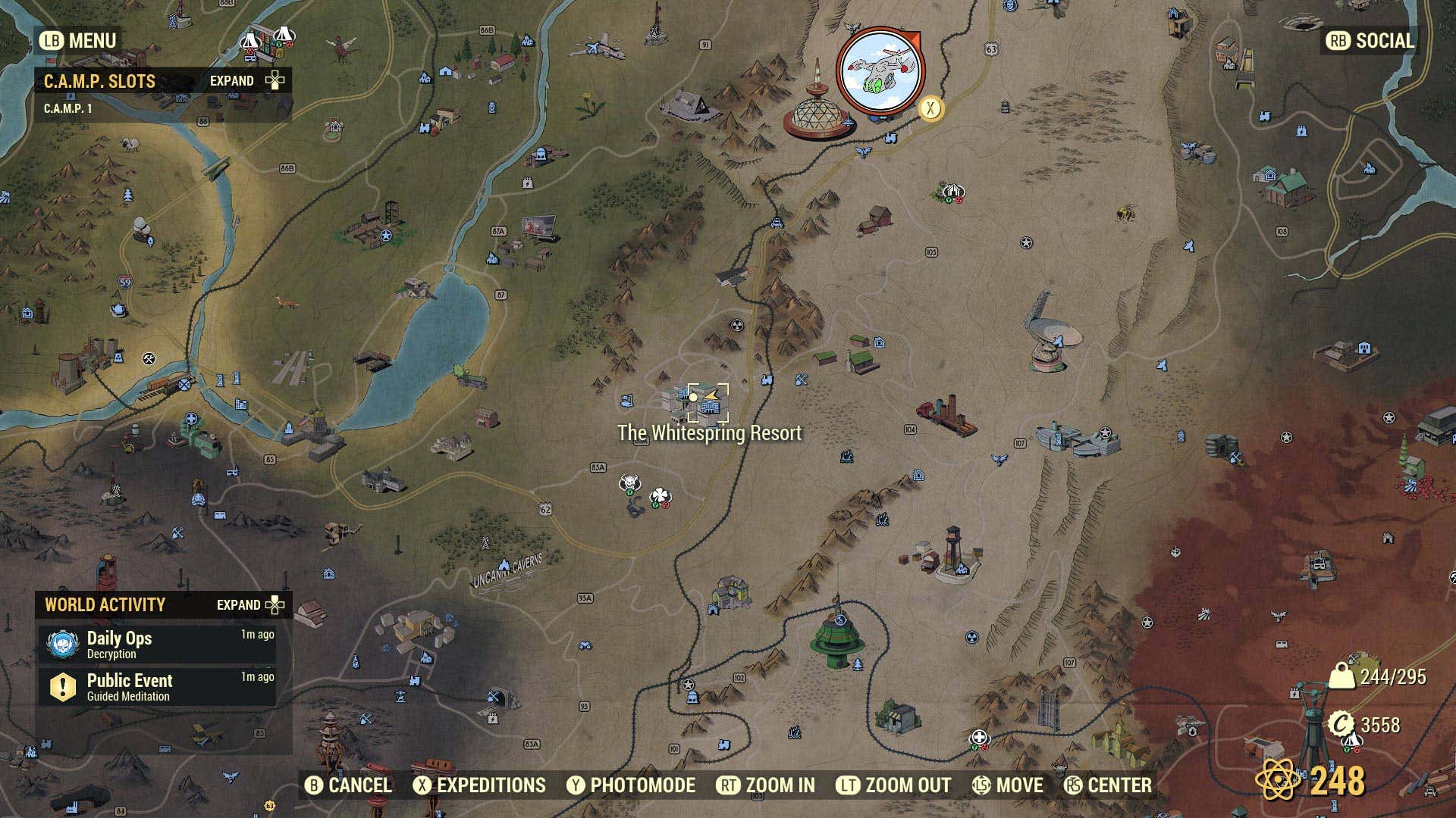 A screenshot of a map showing a specific location in Fallout 76.